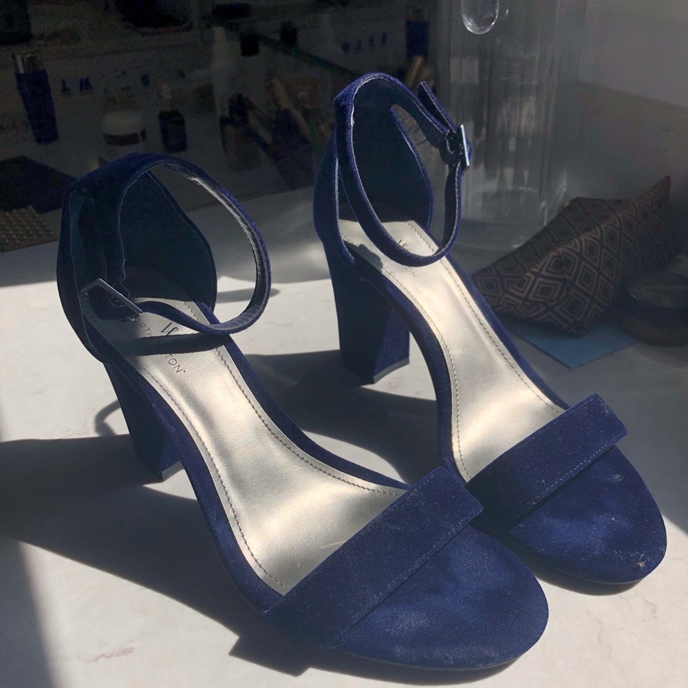 Royal blue velvet heels